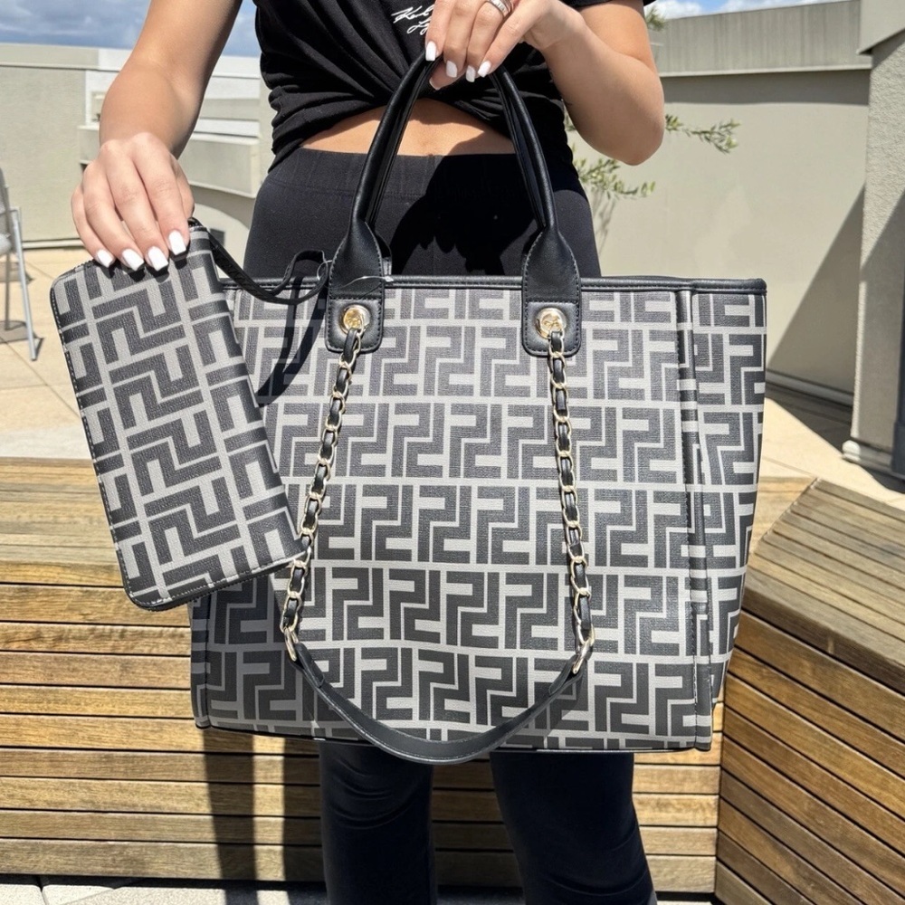 MKF Collection Large Tote Bag Wallet Set 2pc Black White NWT